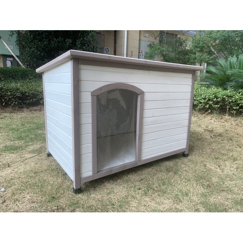 YES4PETS L Timber Pet Dog Kennel House Puppy Wooden Timber Cabin With Stripe White