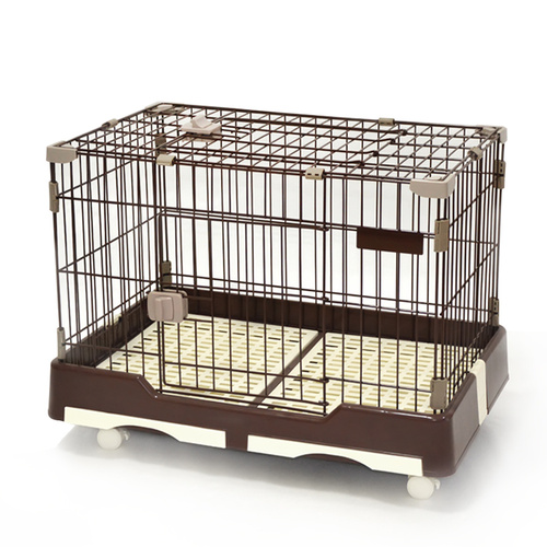 Small Brown Pet Dog Cat Rabbit Cage Crate Kennel With Potty Pad And Wheel