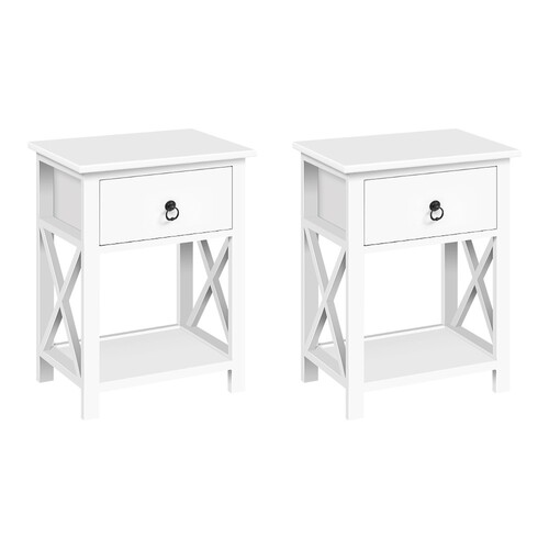 Artiss Bedside Table 1 Drawer with Shelf x2 - EMMA White