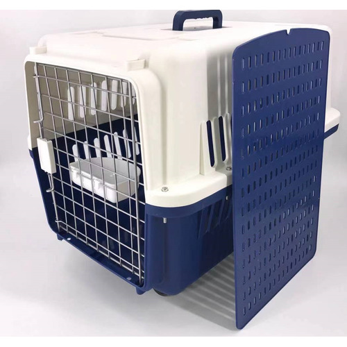 Navy XXXL Dog Puppy Cat Crate Pet Carrier Cage W Tray, Bowl & Removable Wheels
