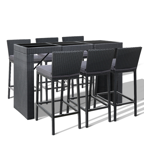 Gardeon Outdoor Bar Set Table Chairs Stools Rattan Patio Furniture 6 Seaters