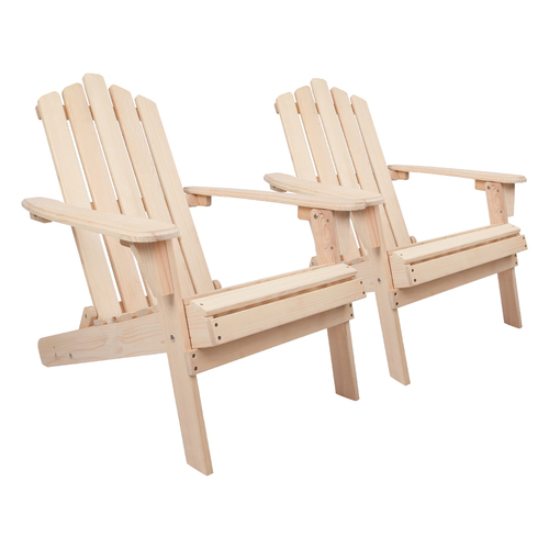 Gardeon Patio Furniture Outdoor Chairs Beach Chair Wooden Adirondack Garden Lounge Recliner 2PC Beige