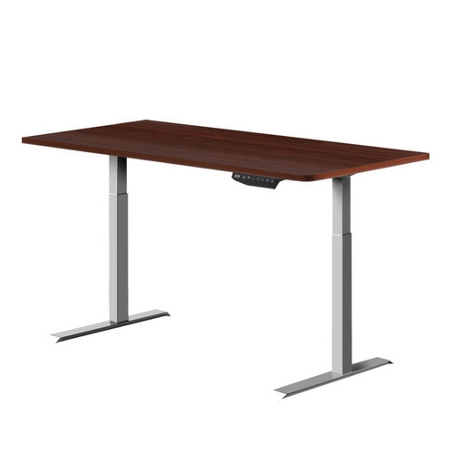 Artiss Standing Desk Adjustable Height Desk Dual Motor Electric Grey Frame Walnut Desk Top 140cm