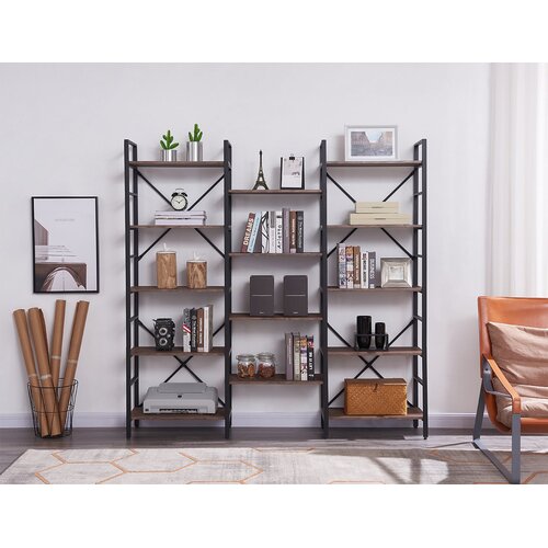 YES4HOMES Industrial Vintage Shelf Bookshelf, Wood and Metal Bookcase Furniture for Home & Office