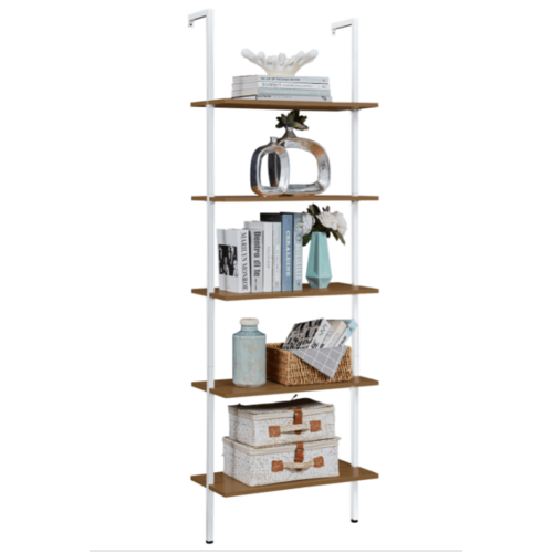 YES4HOMES Industrial Ladder Shelf Wood Wall-Mounted Bookcase Storage Rack Shelves Display