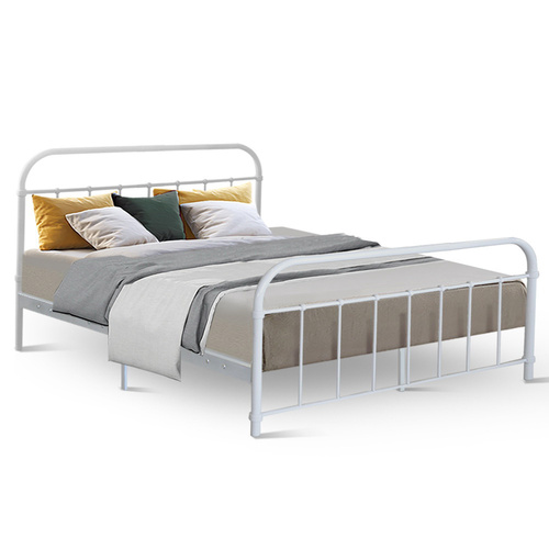 Artiss Queen Size Metal Bed Frame - White