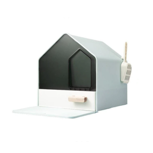 YES4PETS L Portable Hooded Cat Toilet Litter Box Tray House with Drawer and Scoop-Blue