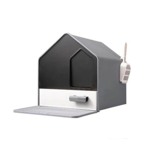 YES4PETS L Portable Hooded Cat Toilet Litter Box Tray House with Drawer and Scoop-Grey