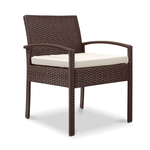 Outdoor Chairs Wicker Dining Chair Patio Garden Furniture Lounge Bistro Set Cafe Cushion Gardeon Brown