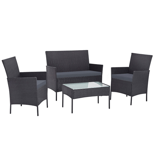 Gardeon 4 Seater Outdoor Sofa Set Wicker Setting Table Chair Furniture Dark Grey