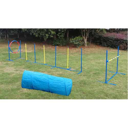 YES4PETS Portable Dog Puppy Training Practice Weave Poles Agility Post Exercise Tunnel Jump Tyre Set