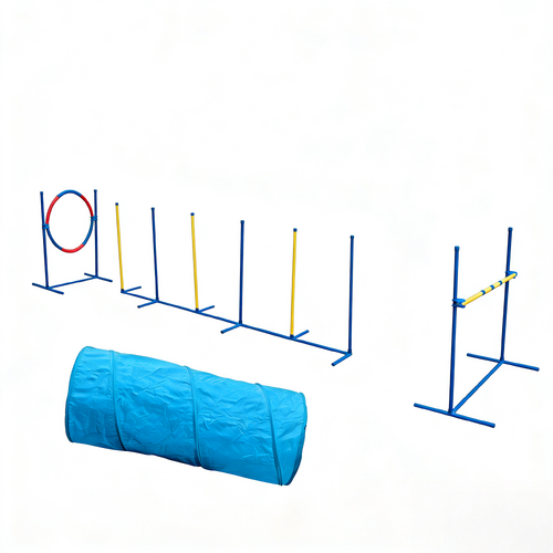 YES4PETS Portable Dog Puppy Training Practice Weave Poles Agility Post Exercise Tunnel Jump Tyre Set