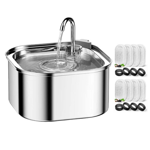 YES4PETS 3.2L Automatic Electric Pet Water Fountain Dog Cat Stainless Steel Dispenser with 17x Filters