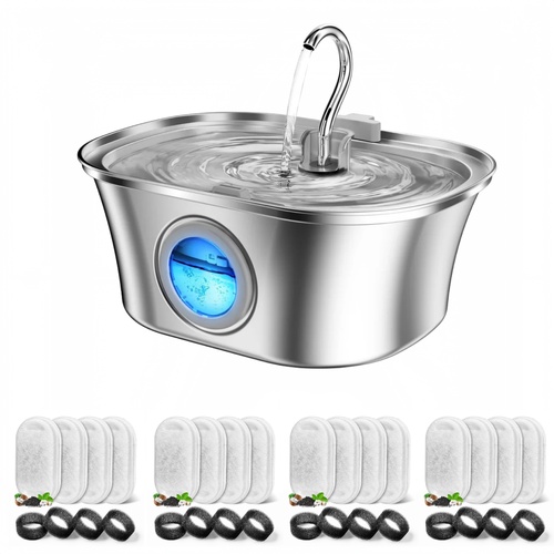 YES4PETS 3.2L Automatic Electric Pet Water Fountain Dispenser Dog Cat Stainless Steel with 17x Filters