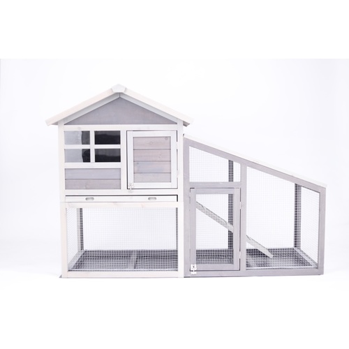 YES4PETS Grey Small Chicken Coop Rabbit Hutch Ferret Cage Hen Chook House w Bottom Mesh