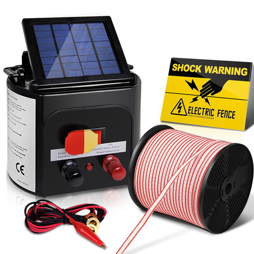Giantz 3km 0.1J Solar Electric Fence Energiser Energizer Charger with 400M Tape