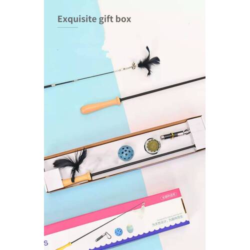 YES4PETS Cat Toy Exquisite Set 6 Pieces Feather Teaser Catnip Ball Laser Point Retractable Stick