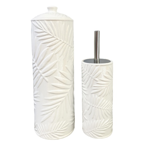 YES4HOMES Gloss White Ceramic Bathroom Accessories Set Toilet Brush Paper Roll Holder