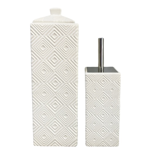 YES4HOMES Gloss White Ceramic Bathroom Accessories Set Toilet Brush Paper Roll Holder