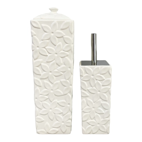 YES4HOMES Gloss White Ceramic Bathroom Accessories Set Toilet Brush Paper Roll Holder