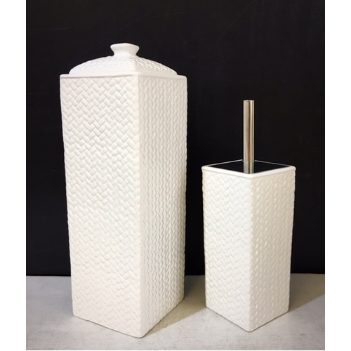 YES4HOMES Gloss White Ceramic Bathroom Accessories Set Toilet Brush Paper Roll Holder