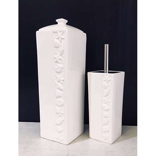 YES4HOMES Gloss White Ceramic Bathroom Accessories Set Toilet Brush Paper Roll Holder