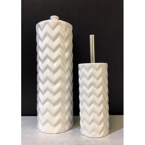 YES4HOMES Gloss White Ceramic Bathroom Accessories Set Toilet Brush Paper Roll Holder