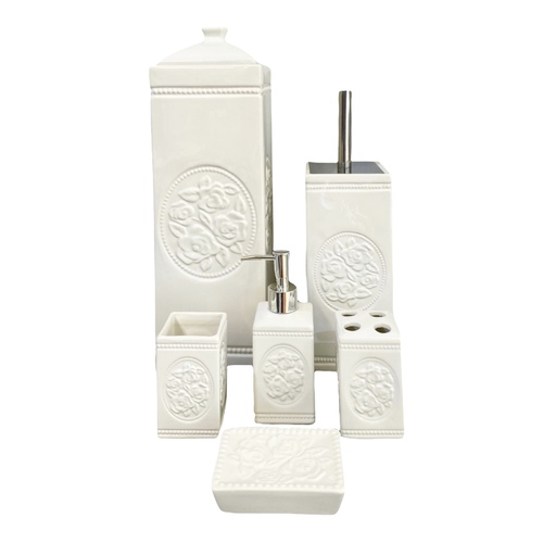 YES4HOMES White Gloss Ceramic Bathroom Accessories Set Toilet Brush Paper Roll Holder