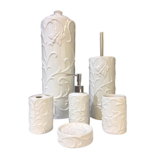 YES4HOMES White Gloss Ceramic Bathroom Accessories Set Toilet Brush Paper Roll Holder