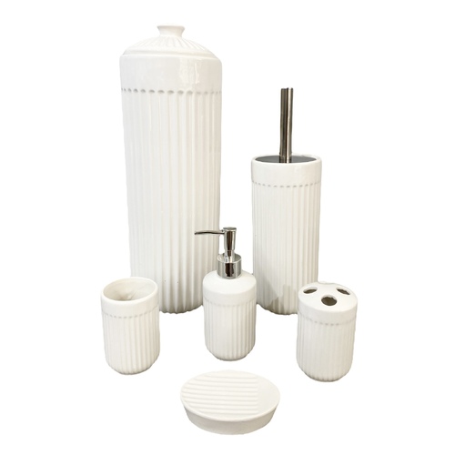 White Gloss Ceramic Bathroom Accessories Set Toilet Brush Paper Roll Holder