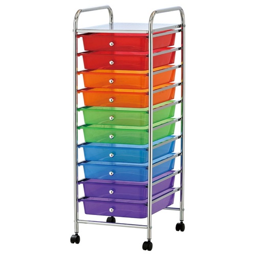 YES4HOMES Colour Plastic Storage 10 Tier with Metal Trolley Shelf and Slide-Out Drawers