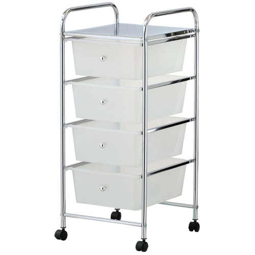 YES4HOMES White Plastic Storage 4 Drawer with Metal Trolley Shelf and Slide-Out Drawers