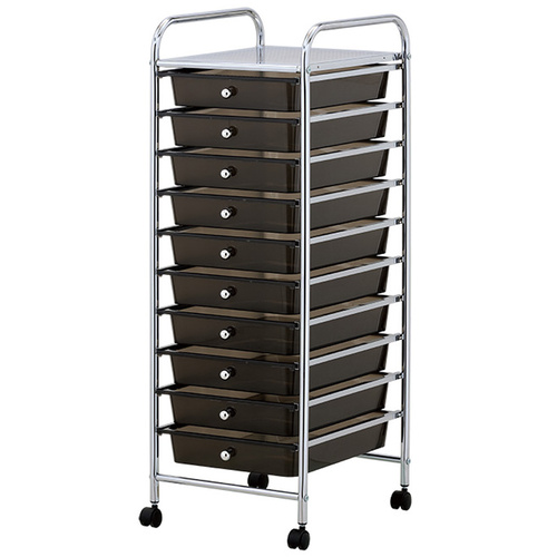 Black Plastic Storage10 Tier with Metal Trolley Shelf and Slide-Out Drawers