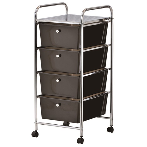 Black Plastic Storage 4 Drawer with Metal Trolley Shelf and Slide-Out Drawers