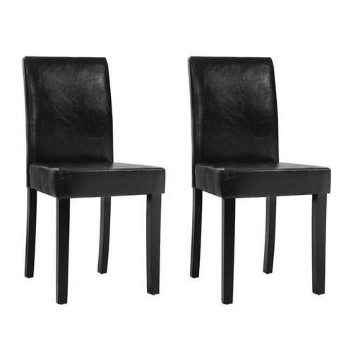 Artiss 2x Dining Chairs PU Leather Padded High Back Wood Cafe Kitchen Black