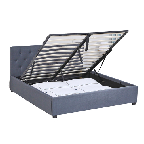 Milano Capri Luxury Gas Lift Bed Frame Base And Headboard With Storage - Single - Grey