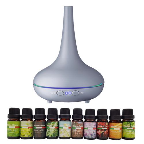 Milano Aroma Diffuser Set With 13 Pack Diffuser Oils Humidifier Aromatherapy - Matt Grey