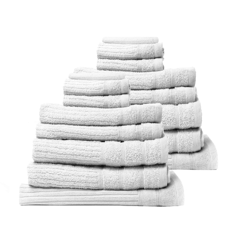 Royal Comfort 16 Piece Egyptian Cotton Eden Towel Set 600GSM Luxurious Absorbent - White