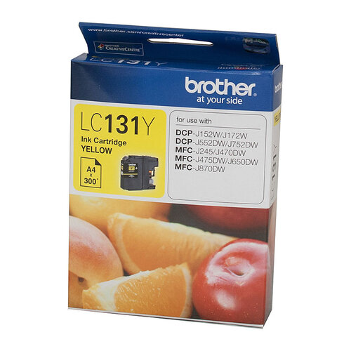 Brother LC-131Y Yellow Ink Cartridge - to suit DCP-J152W/J172W/J552DW/J752DW/MFC-J245/J470DW/J475DW/J650DW/J870DW - up to 300 pages