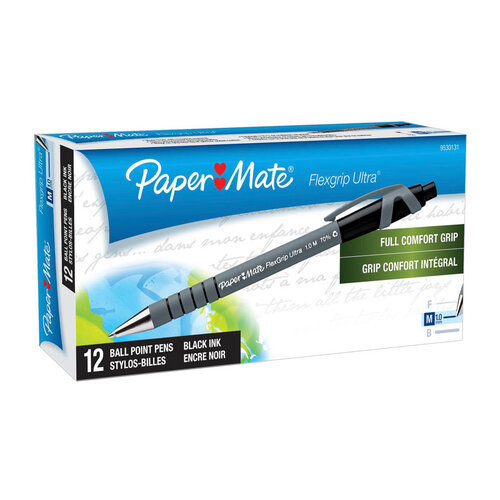 PAPER MATE Flexi Grip Retractable Ball Pen 1.0mm Black Box of 12