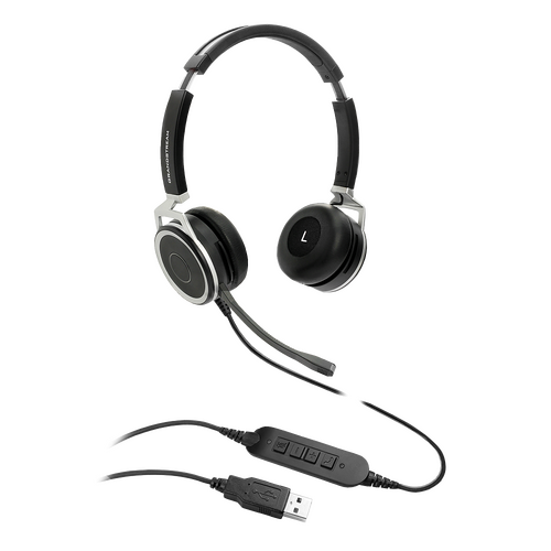 GRANDSTREAM GUV3005 Premium Dual Ear USB Headset, Busy Light, Noise Canceling Microphone, HD Audio, 2m USB Cable, Suits Teams, Zoom, 3CX