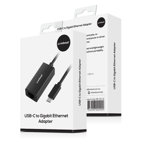 mbeat USB-C Gigabit LAN Ethernet Adapter - Black