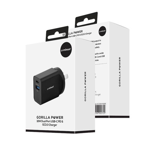 mbeat Gorilla Power 18W Dual Port USB-C PD & QC3.0 Charger