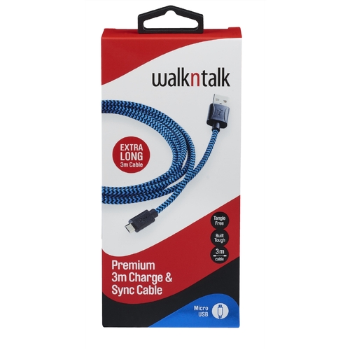 Walkntalk Charge & Sync 3M Cable - Micro USB - Blue