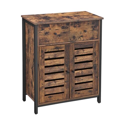 VASAGLE Floor Cabinet Freestanding Cabinet with 1 Drawer and Shelf Kitchen Storage Cabinet Louvered Doors for Living Room Hallway Office Bedroom Rusti