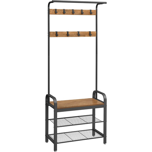 VASAGLE Coat Rack with Shoe Rack 183 cm Height Walnut Brown and Black