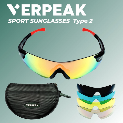 Verpeak Sport Sunglasses Type 2 (Black frame with red end tip)