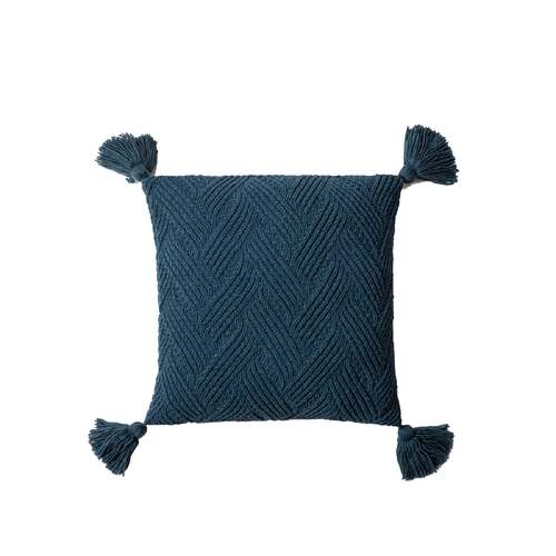 Cushion Cover-Knitted with Tassels-Teal-45cm x 45cm