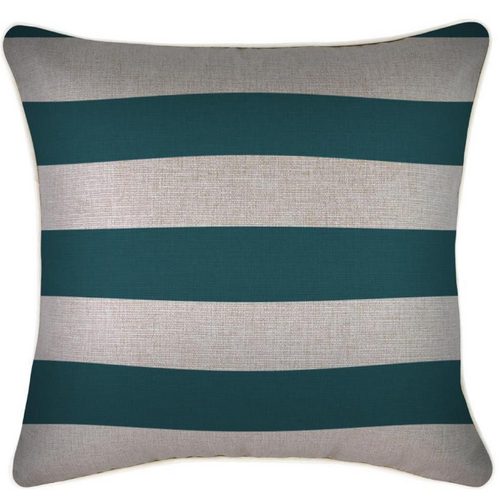 Cushion Cover-With Piping-Deck Stripe Teal / Natural Base-45cm x 45cm_