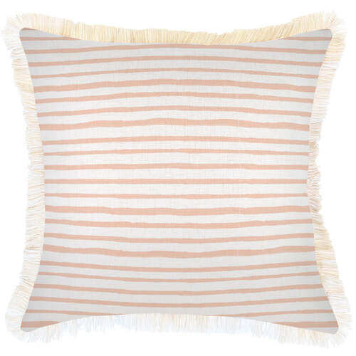 Cushion Cover-Coastal Fringe-Paint Stripes Blush-60cm x 60cm